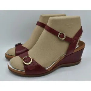 Dansko Womens EU 40 US 9.5-10 Arielle Red Glazed Leather Wedge Open Toe Sandals
