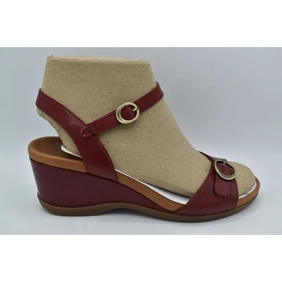 Dansko Womens EU 40 US 9.5-10 Arielle Red Glazed Leather Wedge Open Toe Sandals