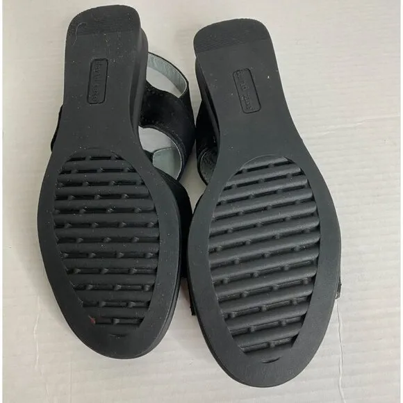 David Tate Low Heel Black Nubuck Slingback Sandal with Stretch Gore Size 10.5