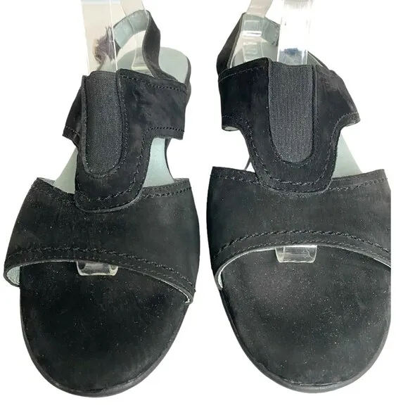 David Tate Low Heel Black Nubuck Slingback Sandal with Stretch Gore Size 10.5