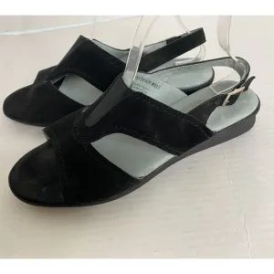 David Tate Low Heel Black Nubuck Slingback Sandal with Stretch Gore Size 10.5