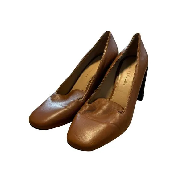 Dear Frances Chunky Loafer Heels 38 Tan Leather‎