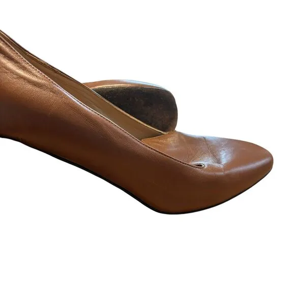 Dear Frances Chunky Loafer Heels 38 Tan Leather‎