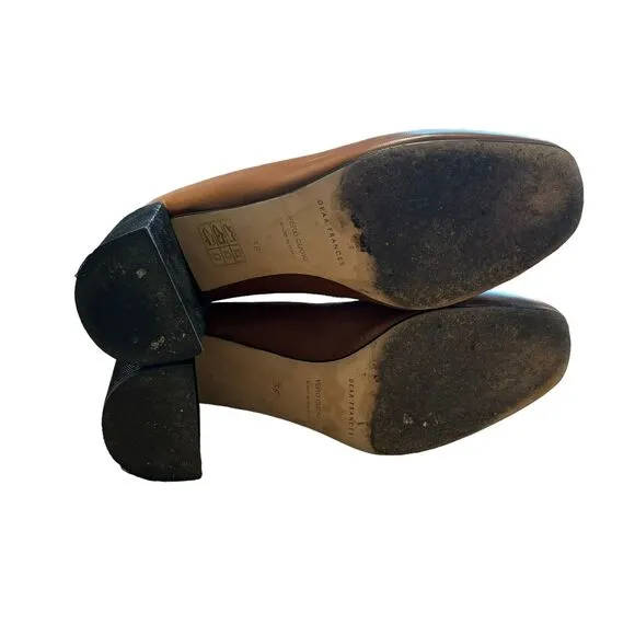 Dear Frances Chunky Loafer Heels 38 Tan Leather‎