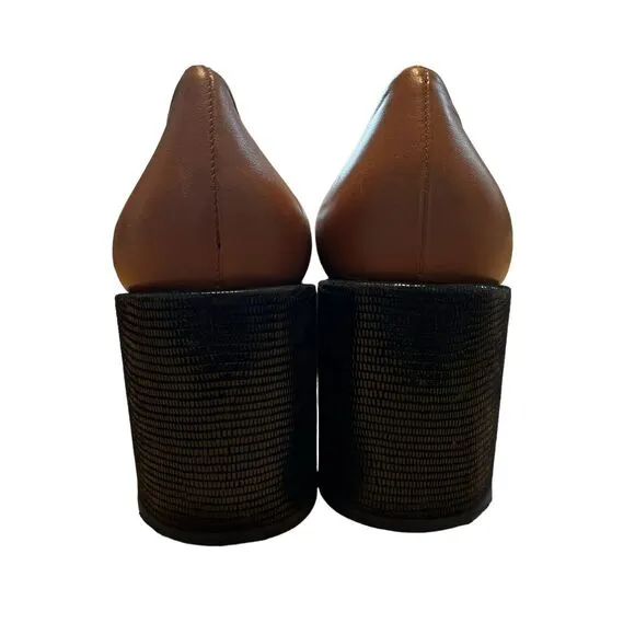Dear Frances Chunky Loafer Heels 38 Tan Leather‎
