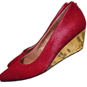 Dee Ocleppo Deesigns Red Pony Hair Pointed Toe Wedge Pumps Elegant Shoes 7.5