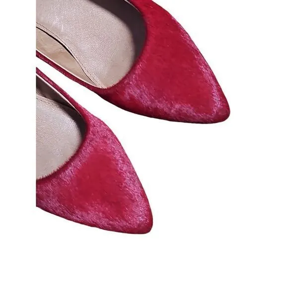 Dee Ocleppo Deesigns Red Pony Hair Pointed Toe Wedge Pumps Elegant Shoes 7.5