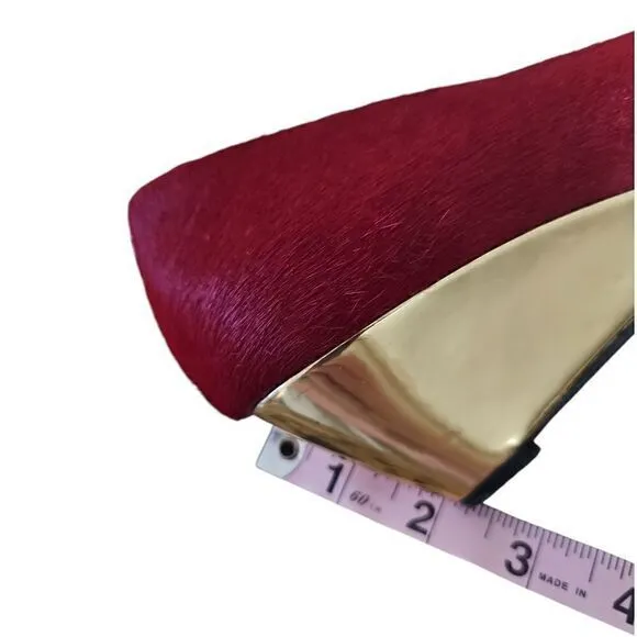Dee Ocleppo Deesigns Red Pony Hair Pointed Toe Wedge Pumps Elegant Shoes 7.5