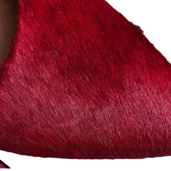 Dee Ocleppo Deesigns Red Pony Hair Pointed Toe Wedge Pumps Elegant Shoes 7.5