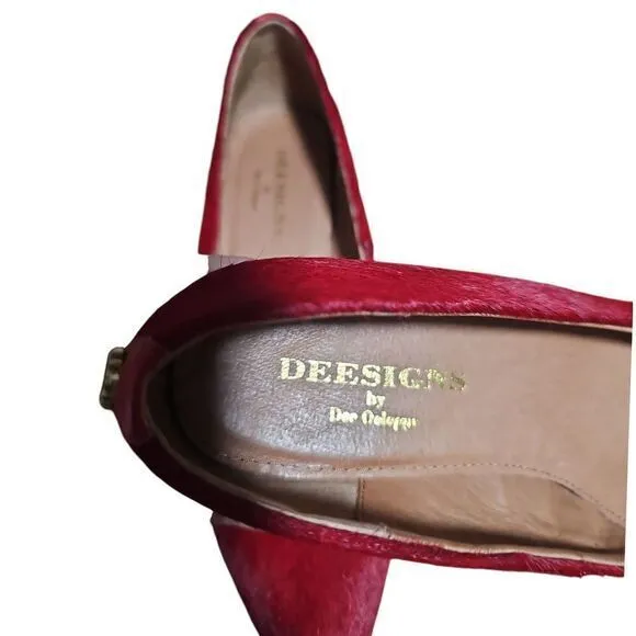 Dee Ocleppo Deesigns Red Pony Hair Pointed Toe Wedge Pumps Elegant Shoes 7.5