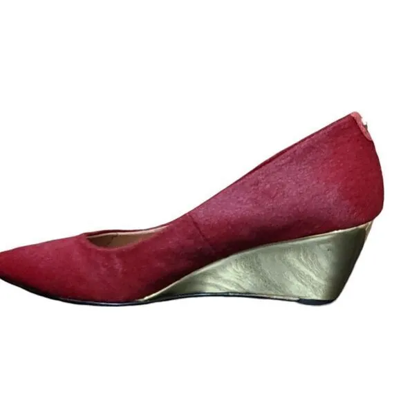 Dee Ocleppo Deesigns Red Pony Hair Pointed Toe Wedge Pumps Elegant Shoes 7.5
