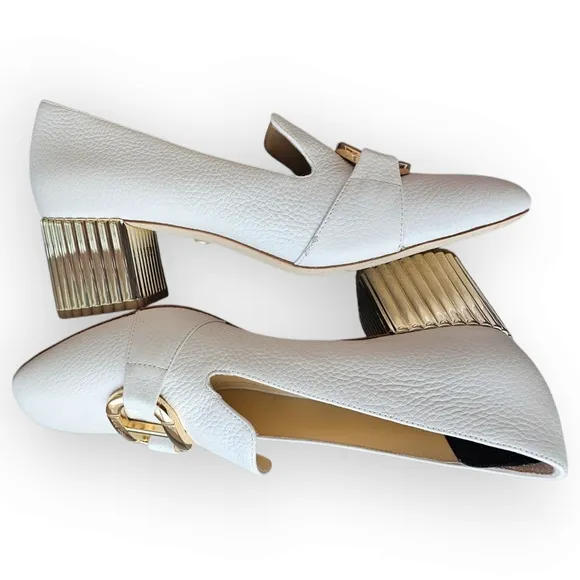 Dee Ocleppo Michelle White and Gold Pumps | Size 8.5