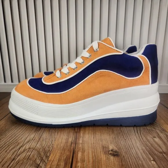 dELiAs Retro Platform Sneakers Womens 10 M Orange Blue Y2K Platform Chunky Shoes