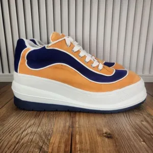 dELiAs Retro Platform Sneakers Womens 10 M Orange Blue Y2K Platform Chunky Shoes