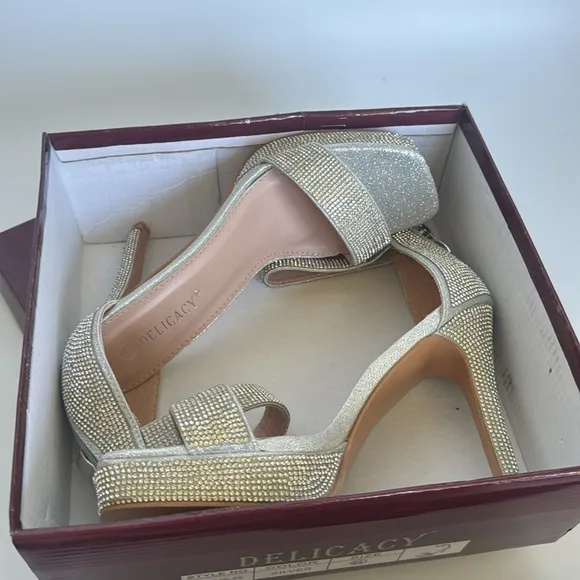 Delicacy Silver rhinestone sandal stiletto heel shoes