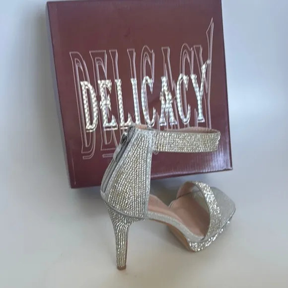 Delicacy Silver rhinestone sandal stiletto heel shoes