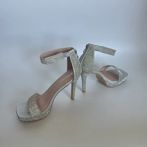 Delicacy Silver rhinestone sandal stiletto heel shoes