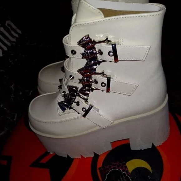 Demonia Batty Buckles Platform Ankle Boots NIB