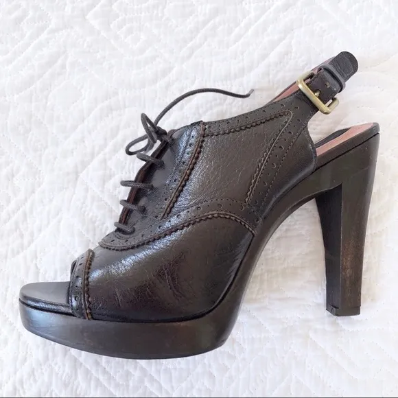 Derek Lam Brown Brogue Leather Peep Toe Bo…
