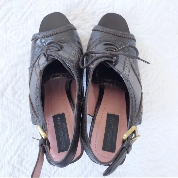 Derek Lam Brown Brogue Leather Peep Toe Bo…