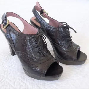 Derek Lam Brown Brogue Leather Peep Toe Bo…