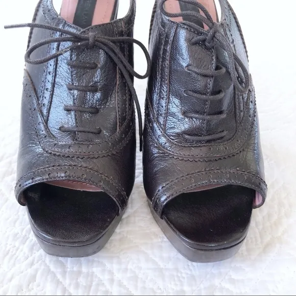 Derek Lam Brown Brogue Leather Peep Toe Bo…