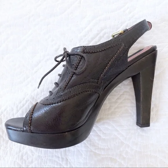 Derek Lam Brown Brogue Leather Peep Toe Bo…