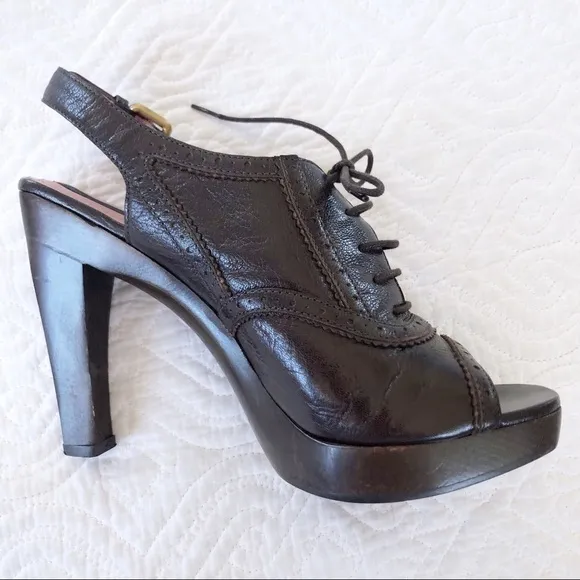 Derek Lam Brown Brogue Leather Peep Toe Bo…