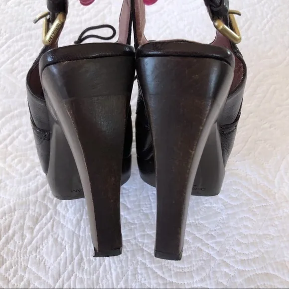 Derek Lam Brown Brogue Leather Peep Toe Bo…