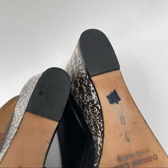DEREK LAM Snakeskin Wedge Black Leather Strappy Slingback Shoes Heels Size 7