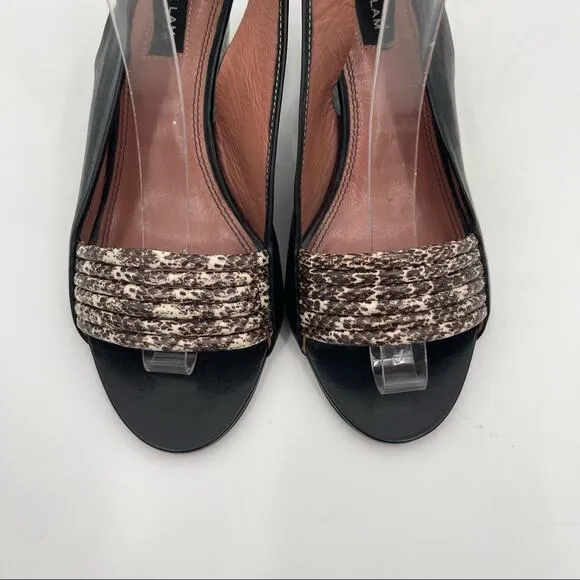 DEREK LAM Snakeskin Wedge Black Leather Strappy Slingback Shoes Heels Size 7