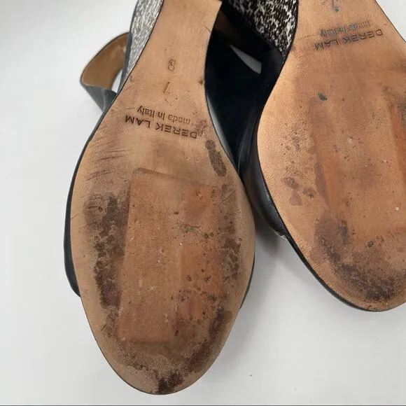 DEREK LAM Snakeskin Wedge Black Leather Strappy Slingback Shoes Heels Size 7