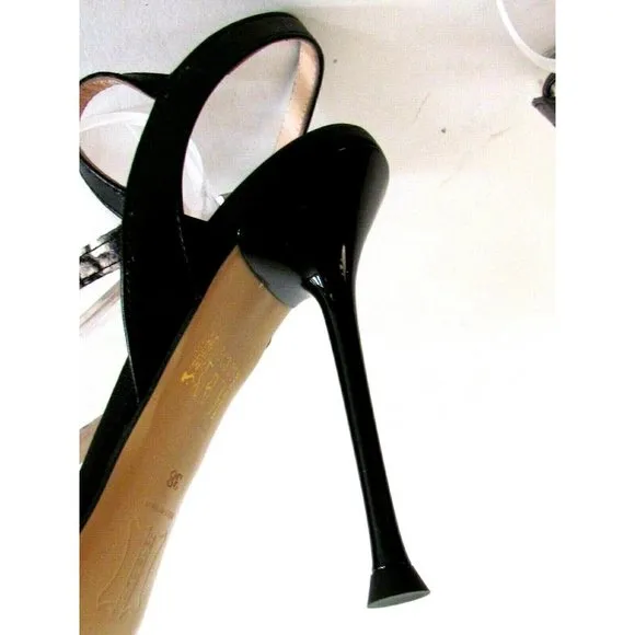 Designer La Vida Black/Snake Print Bow Detail Ankle Strap High Heel Sandal's 8.M
