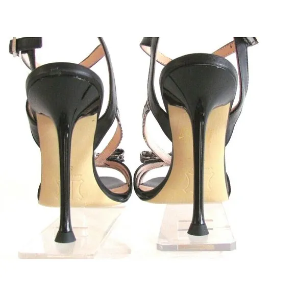 Designer La Vida Black/Snake Print Bow Detail Ankle Strap High Heel Sandal's 8.M