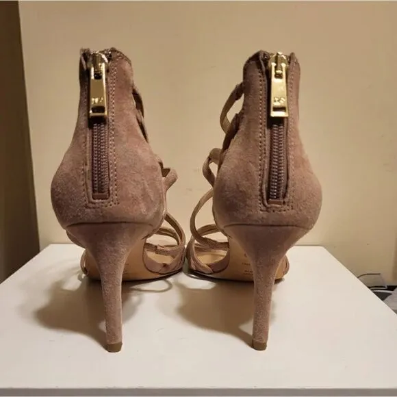 Diane Von Furstenberg &quot;Kalyan&quot; Tan Luxe Suede Strappy Heel Sandals sz.6.5  $298