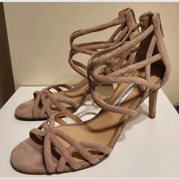 Diane Von Furstenberg &quot;Kalyan&quot; Tan Luxe Suede Strappy Heel Sandals sz.6.5  $298
