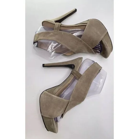 Diane Von Furstenberg Heels Womens Size 8M Taupe Zia Ii Platforms 5 inch Suede