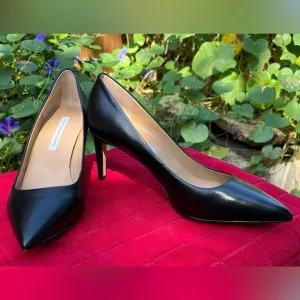 Diane Von Furstenberg Olee Black Leather Pointed Toe Pumps US Size 7.5 EUC