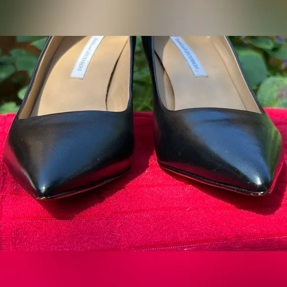 Diane Von Furstenberg Olee Black Leather Pointed Toe Pumps US Size 7.5 EUC
