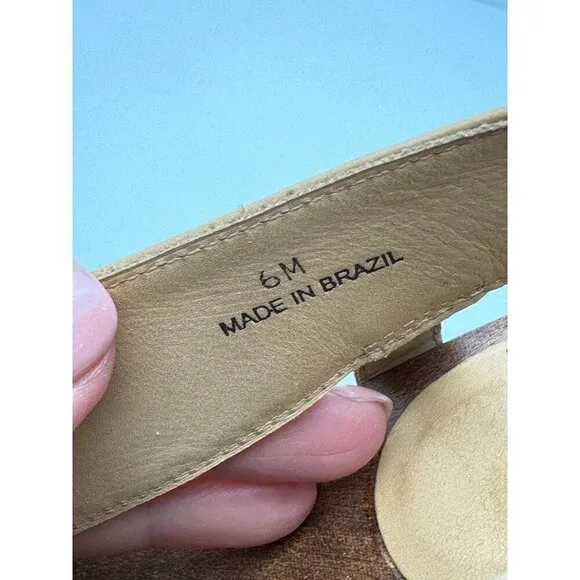 Diane Von Furstenberg Shoes Women 6 Tan Leather Open Toe Slingback Wood Heels