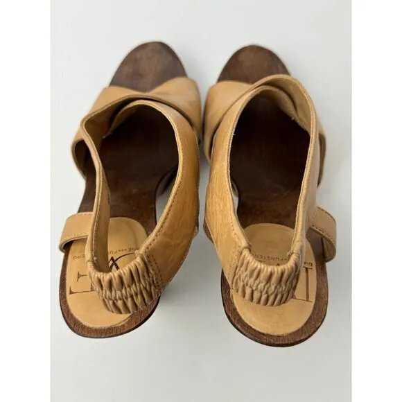 Diane Von Furstenberg Shoes Women 6 Tan Leather Open Toe Slingback Wood Heels