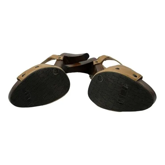 Diane Von Furstenberg Shoes Women 6 Tan Leather Open Toe Slingback Wood Heels