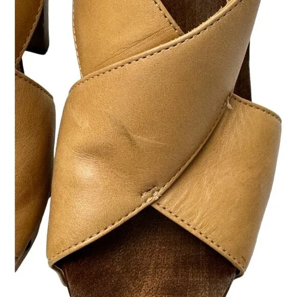 Diane Von Furstenberg Shoes Women 6 Tan Leather Open Toe Slingback Wood Heels