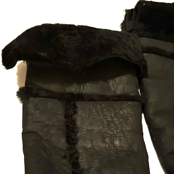 Diane Von Furstenberg size 10 black leather shearling lined over the knee boots