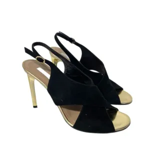 Diane von Furstenberg Vick Cross Sandals Size 9 Suede Leather Gold Heel Italy
