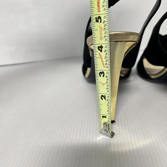Diane von Furstenberg Vick Cross Sandals Size 9 Suede Leather Gold Heel Italy