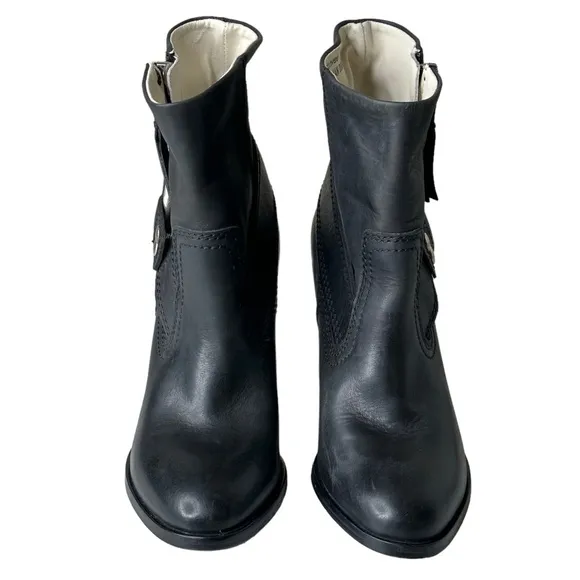 Diesel D-Flamingo Abz Harness Black Bovine Leather Block-heel Ankle Boots 8.5