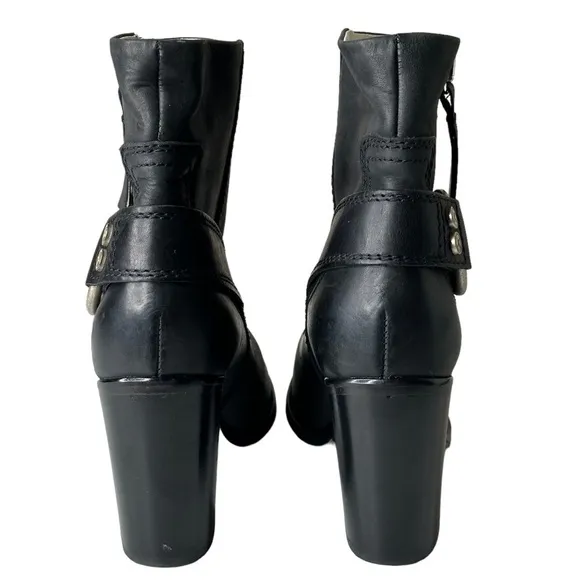 Diesel D-Flamingo Abz Harness Black Bovine Leather Block-heel Ankle Boots 8.5
