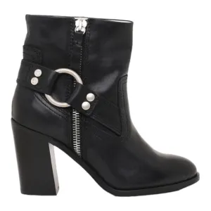 Diesel D-Flamingo Abz Harness Black Bovine Leather Block-heel Ankle Boots 8.5