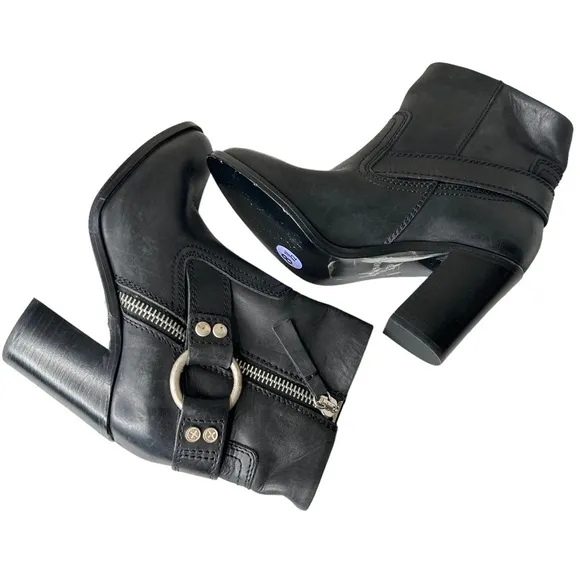 Diesel D-Flamingo Abz Harness Black Bovine Leather Block-heel Ankle Boots 8.5